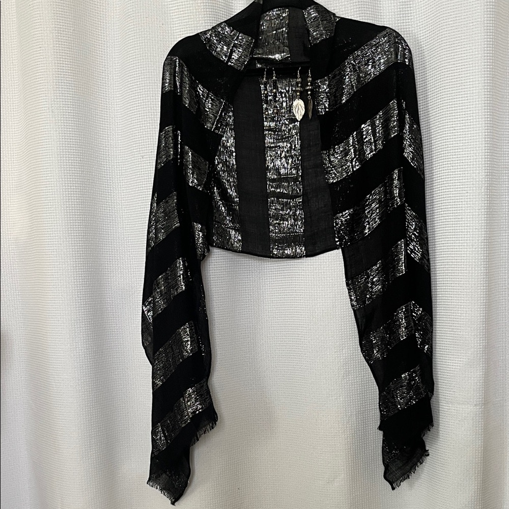 Metallic Stripe Black Scarf Shawl 2 pairs earrings gift sets Mother’s Day Easter